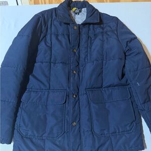 Vintage Sears Puffer Jacket Mens M Blue Snap Zip Winter Coat Retro -80s-90s